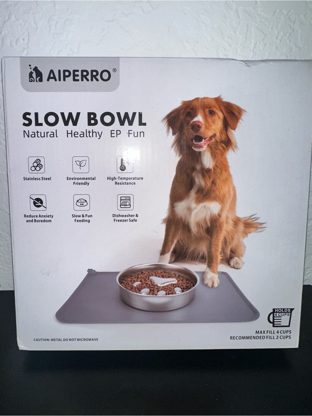 Gray Slow Feed Dog Bowl with Non-Slip Mat
